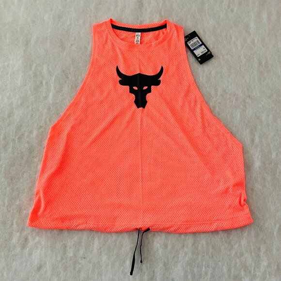 NWT Under Armour Womens Orange UA Project Rock Mesh Athletic Tank Top Size XL - Picture 1 of 7